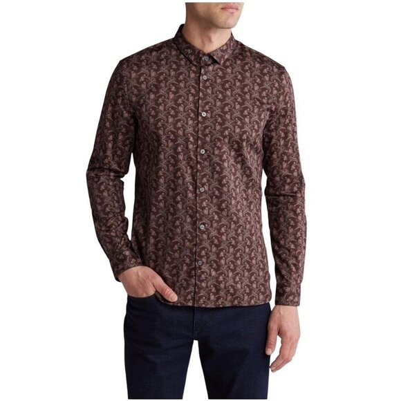 John Varvatos Mens Red Wine Ross Collared Floral Button Up Shirt Sz L New - Picture 1 of 10